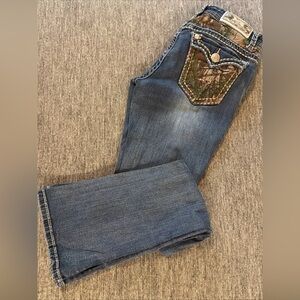 Grace in LA Jeans Womens 28x32 Bootcut Western Camo Flap Pockets Distressed